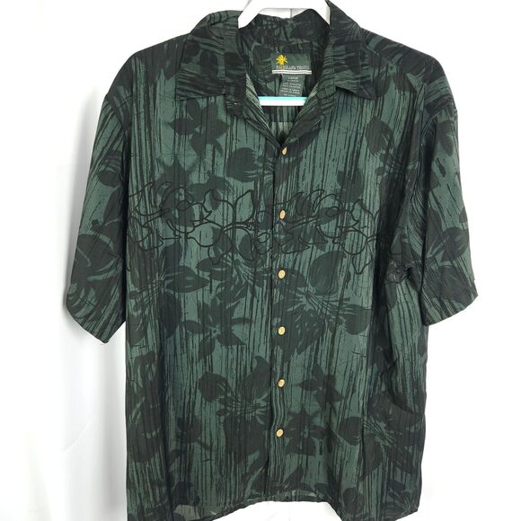 VTG Island Tropics Mens Large Greenish Gray Hawaiian Tropical Button Down Shirt - Picture 1 of 7